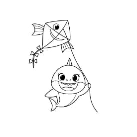 Baby Shark Vrolijke kleurplaat van Baby Shark die kinderen en volwassenen kunnen inkleuren.