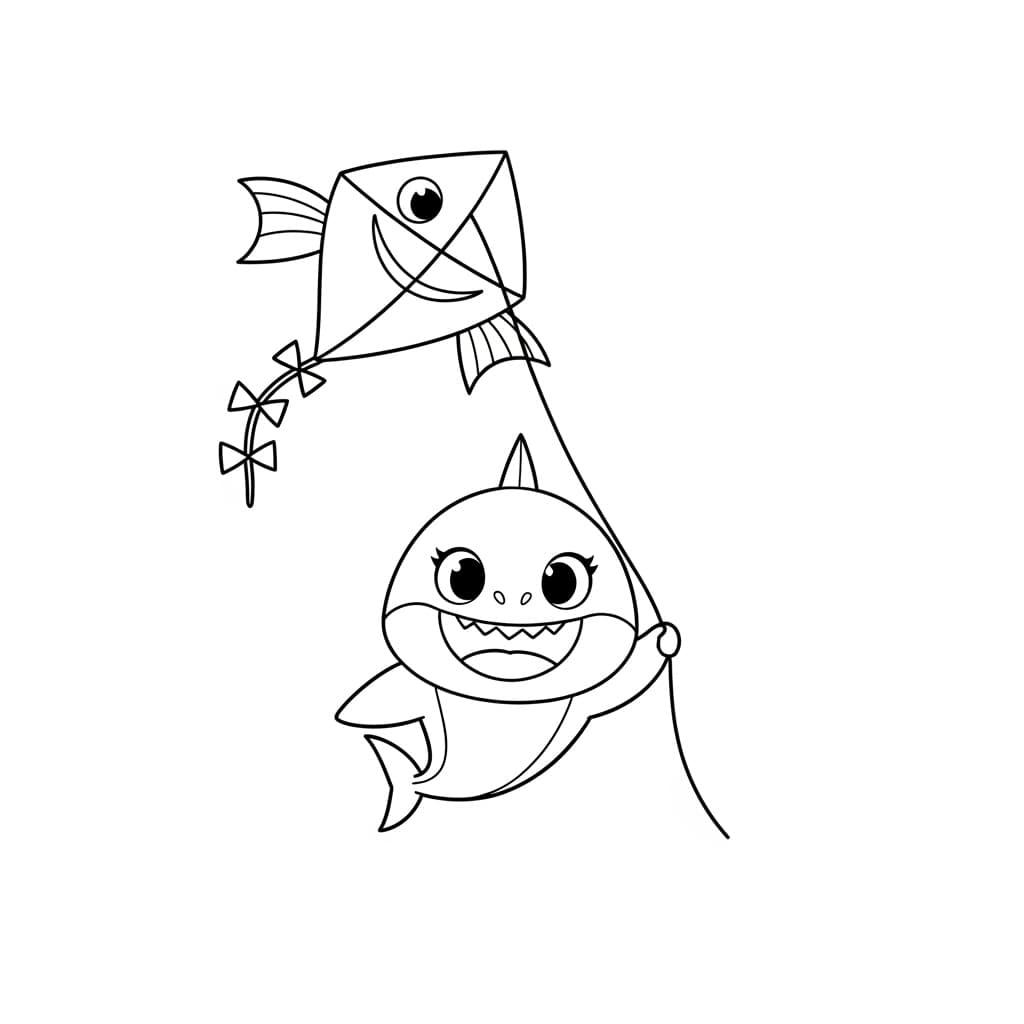 Baby Shark Vrolijke kleurplaat van Baby Shark die kinderen en volwassenen kunnen inkleuren.