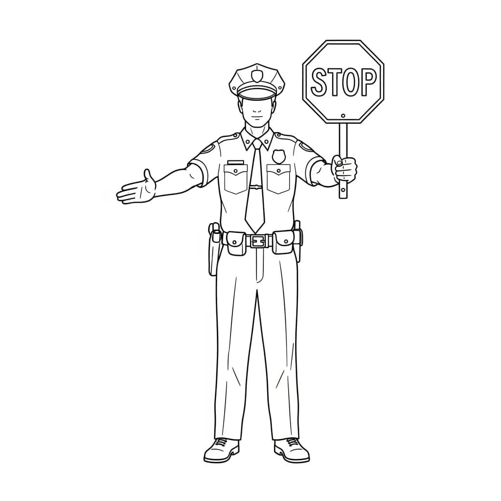 Politie Kleurplaat van de politie met een stoer en herkenbaar thema om zelf in te kleuren.