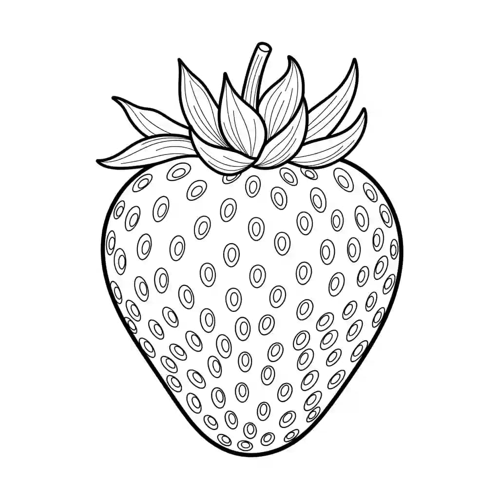 Aardbeienkleurplaat schets kleurplaat van een grote aardbei met duidelijke contouren om in te kleuren