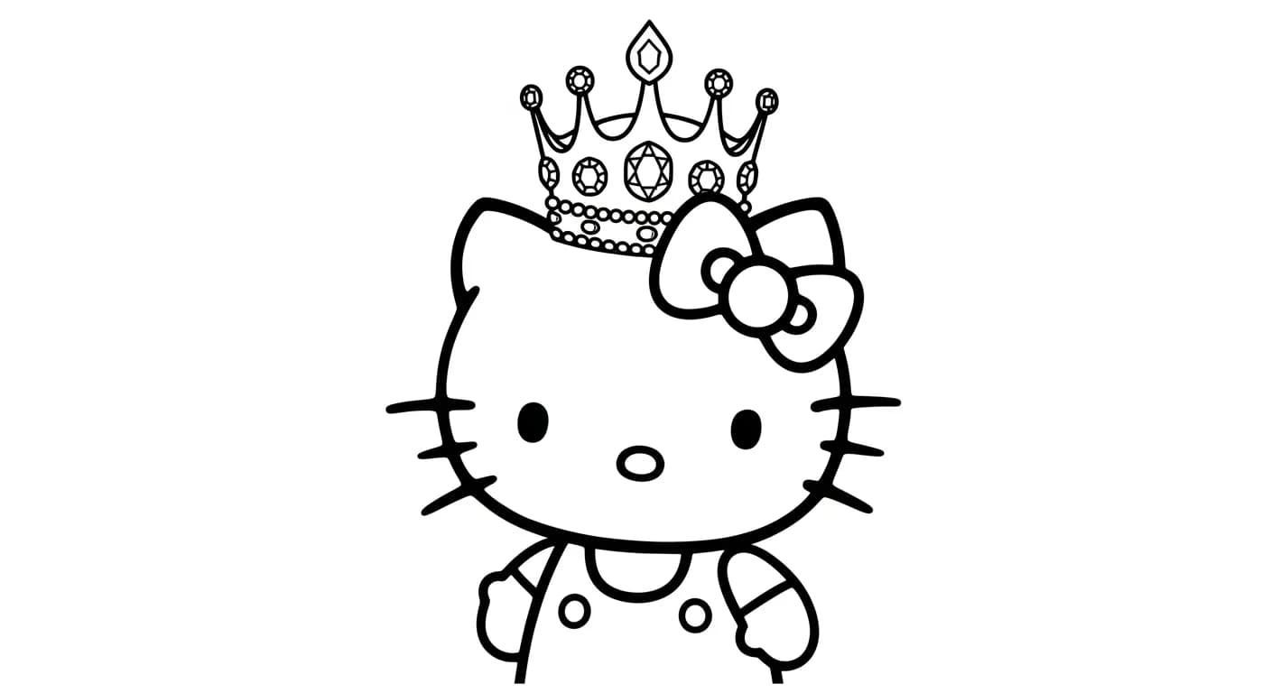 hello kitty Kleurplaat van hello kitty in een vrolijk en creatief thema om zelf in te kleuren.
