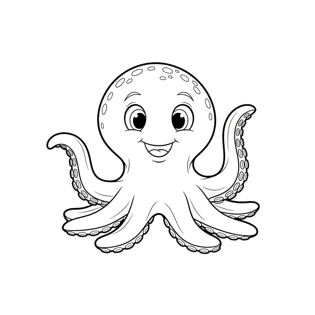 Octopus Kleurplaat van een vriendelijke Octopus die uitnodigt tot creatief inkleuren.
