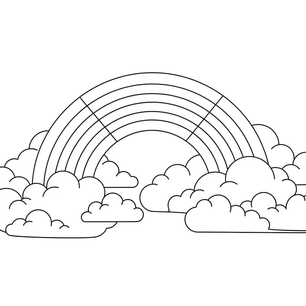 Regenboog Kleurplaat van een regenboog met een vrolijk en creatief thema om in te kleuren.