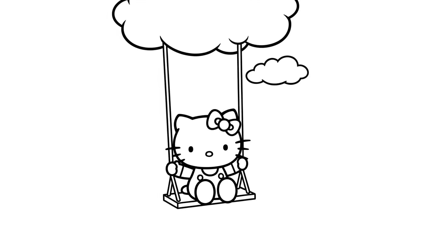 hello kitty Kleurplaat van hello kitty in een vrolijk en creatief thema om zelf in te kleuren.