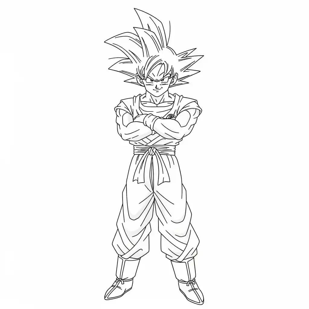 Goku kleurplaat schets kleurplaat van Goku in vechthouding met duidelijke lijnen om in te kleuren