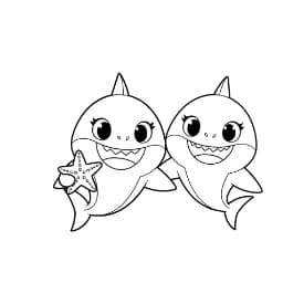 Baby Shark Vrolijke kleurplaat van Baby Shark die kinderen en volwassenen kunnen inkleuren.