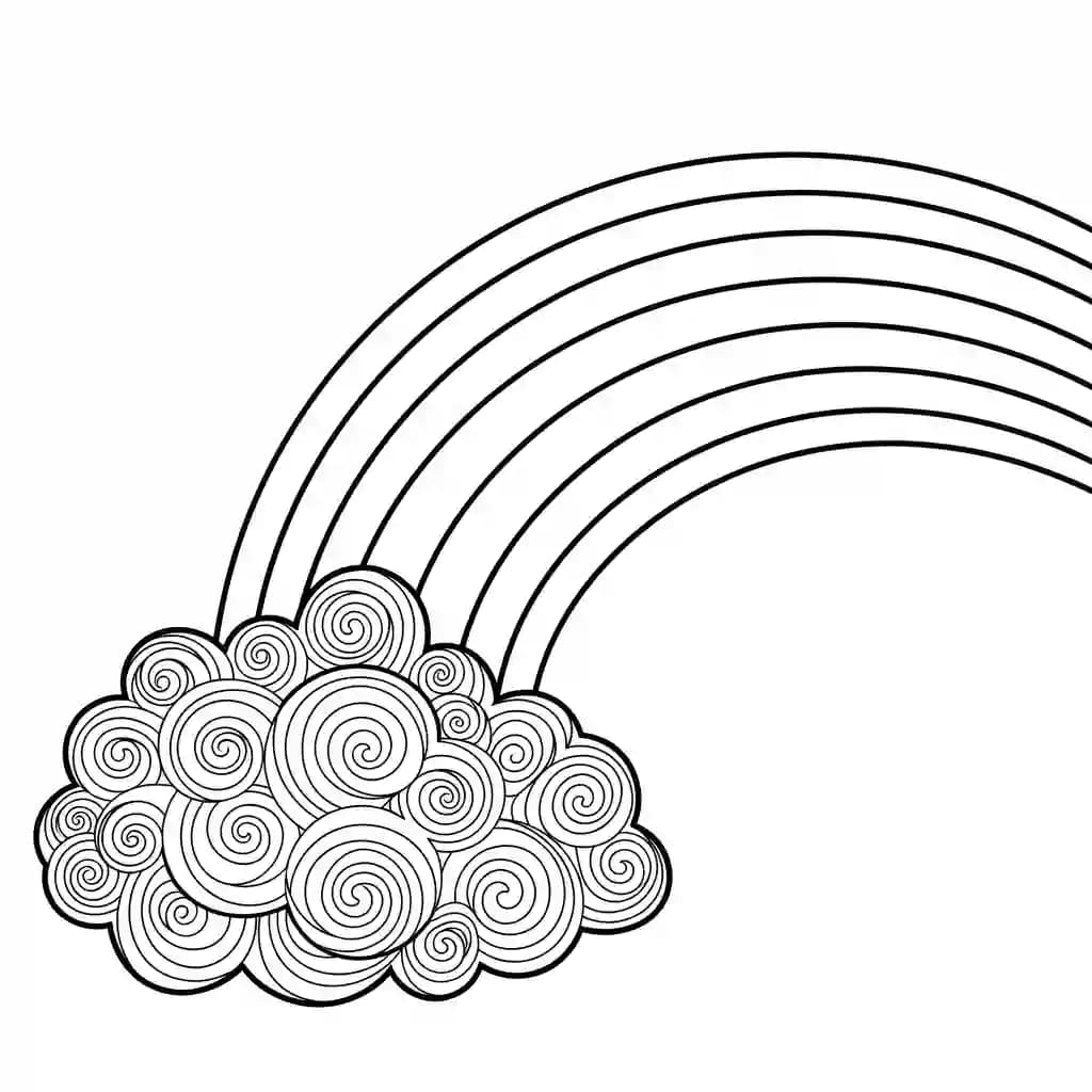 Regenboog Kleurplaat van een regenboog met een vrolijk en creatief thema om in te kleuren.