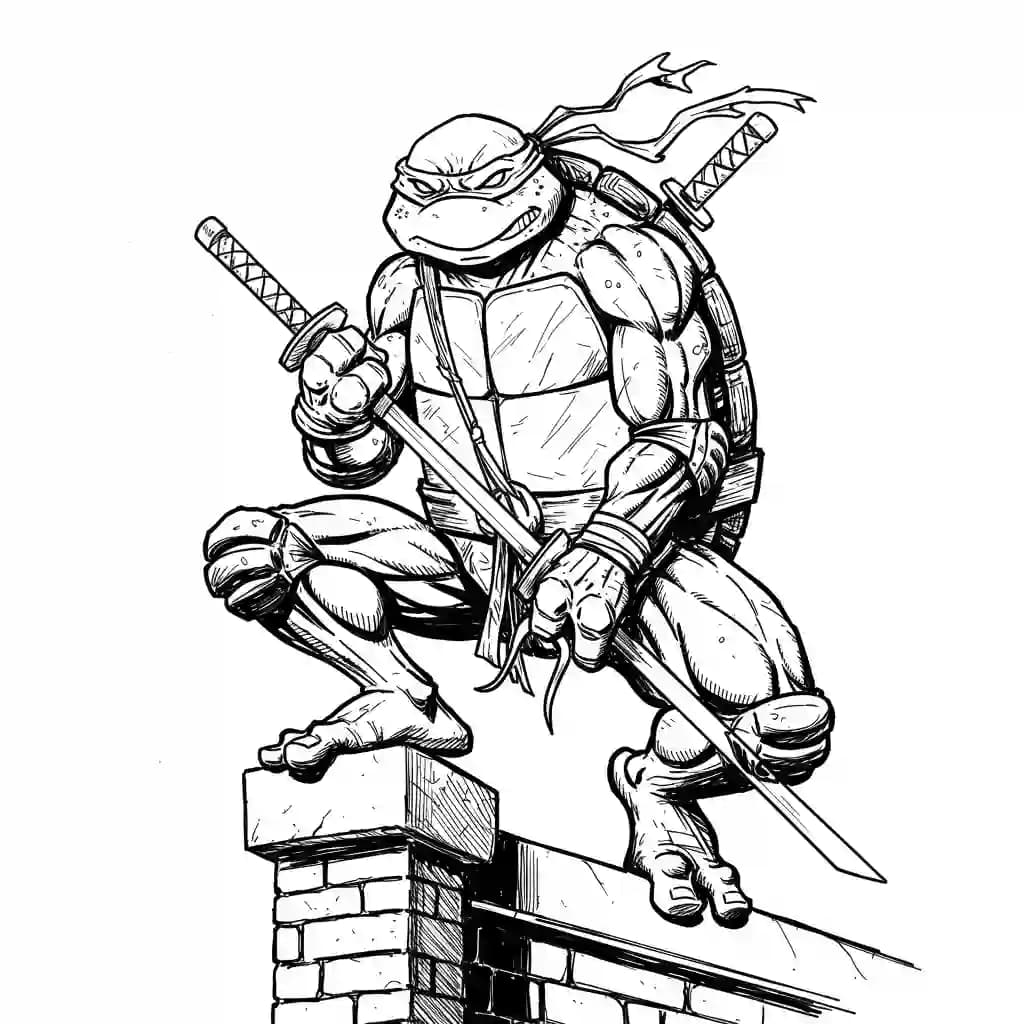 Tienermutante ninjaschildpadden Kleurplaat van tienermutante ninjaschildpadden met een avontuurlijk en speels thema om in te kleuren.