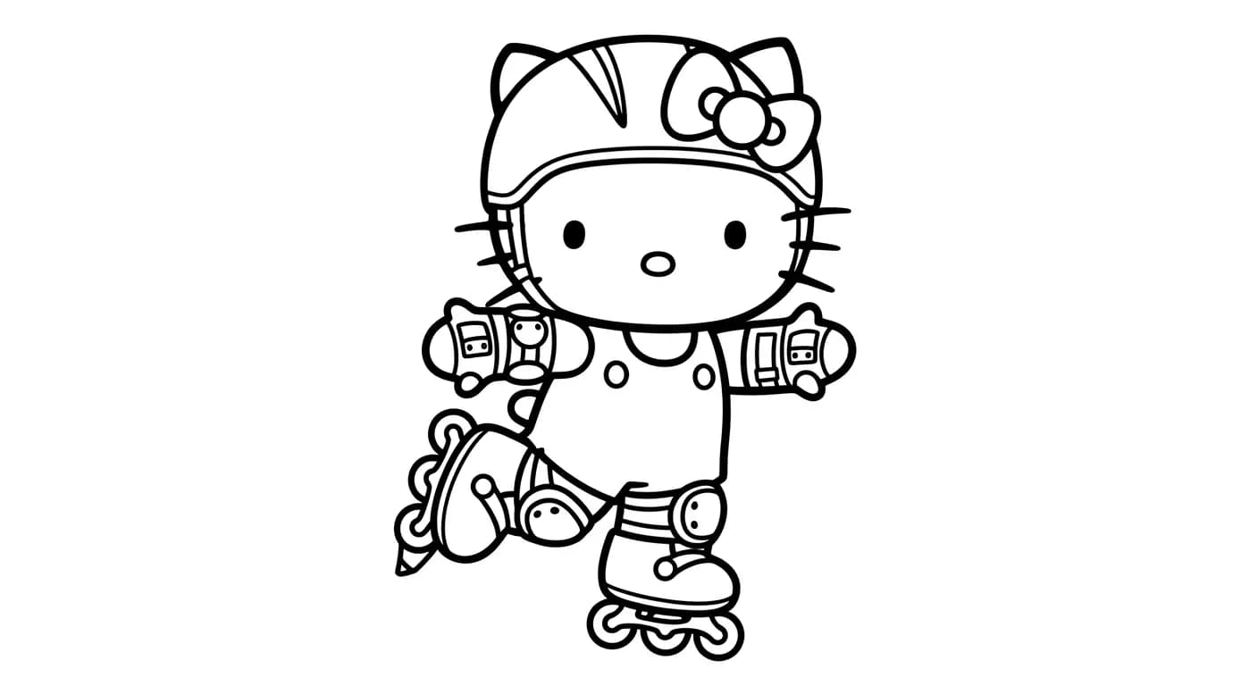 hello kitty Kleurplaat van hello kitty in een vrolijk en creatief thema om zelf in te kleuren.