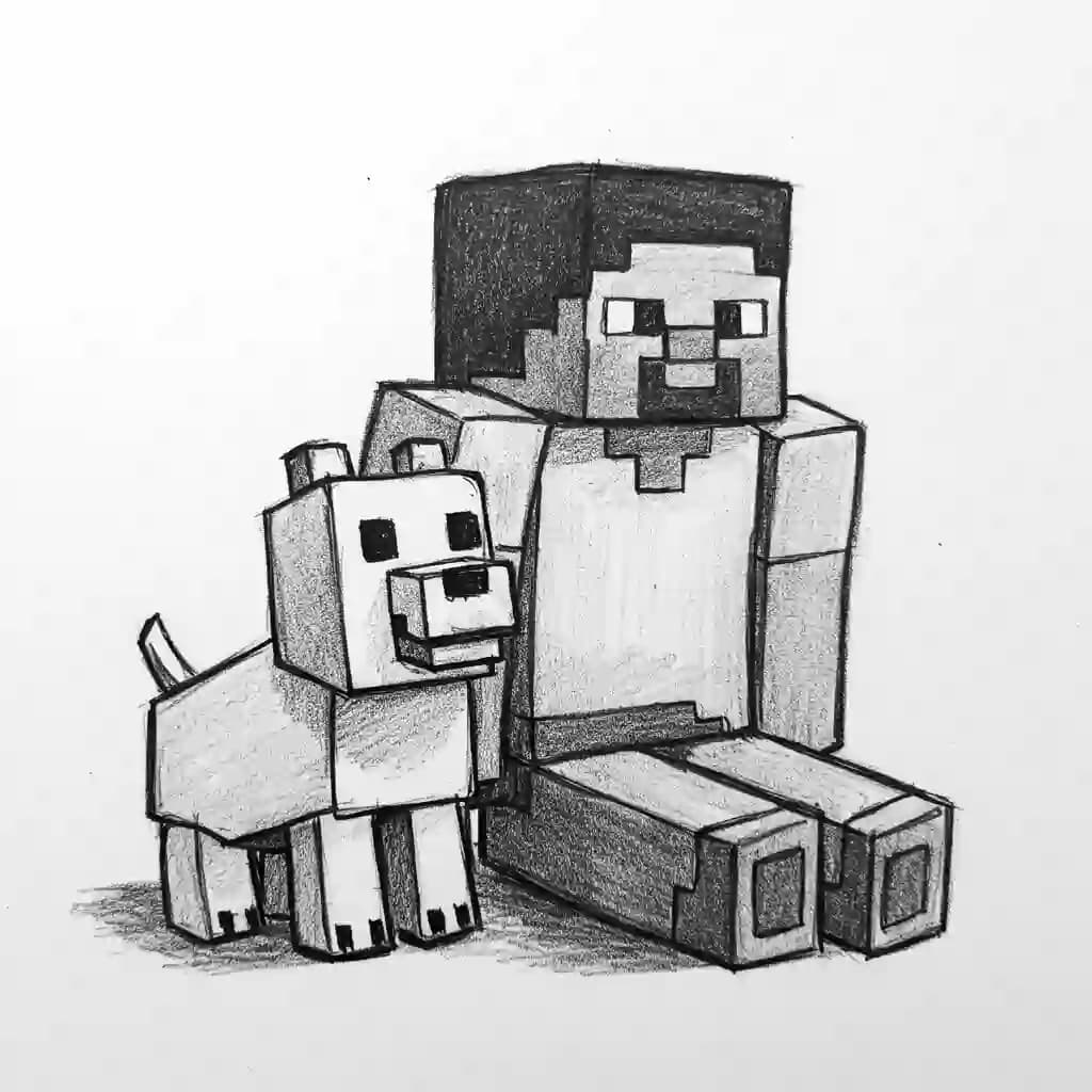 Minecraft Kleurplaat van Minecraft met bekende figuren en avontuurlijke elementen om zelf in te kleuren.