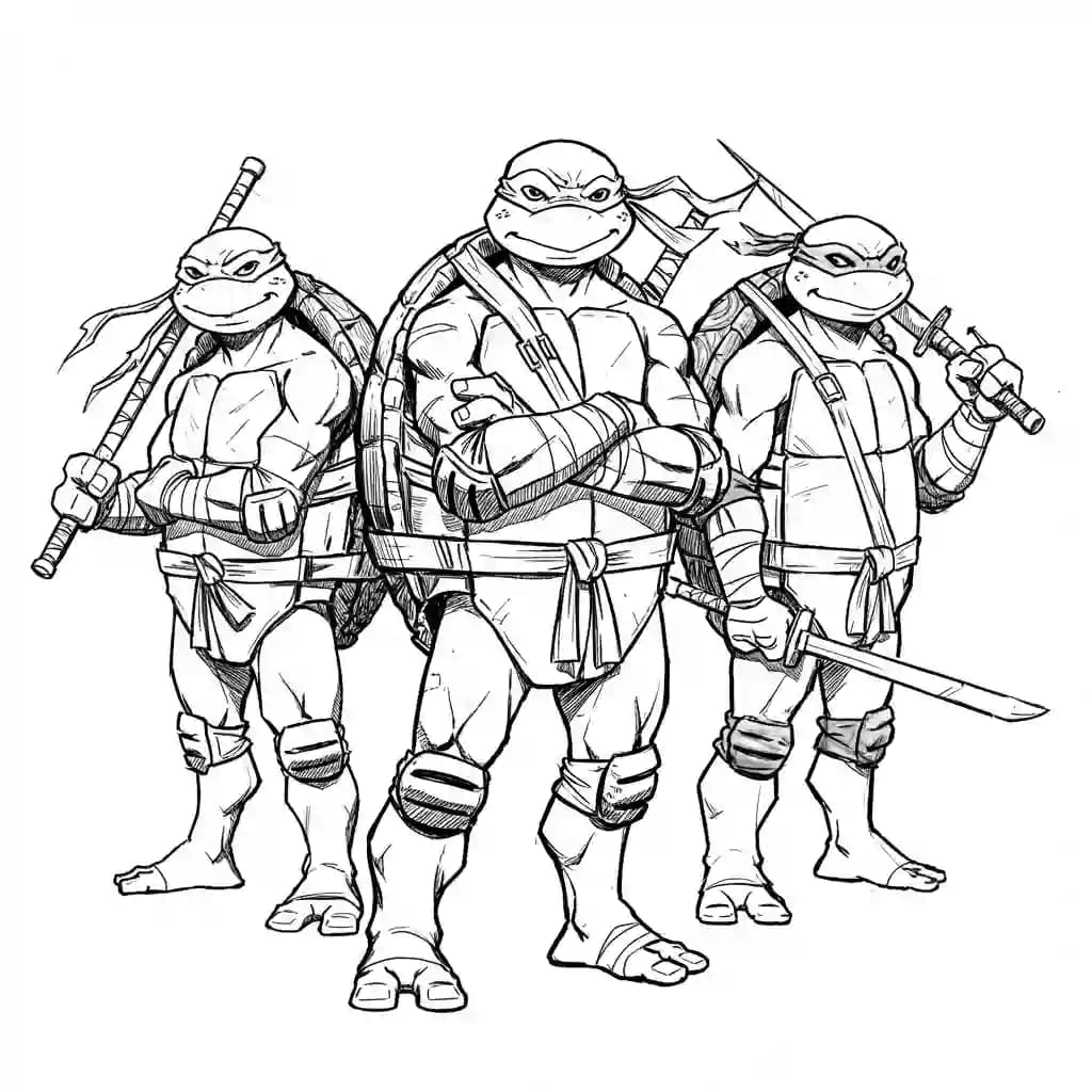 Tienermutante ninjaschildpadden Kleurplaat van tienermutante ninjaschildpadden met een avontuurlijk en speels thema om in te kleuren.