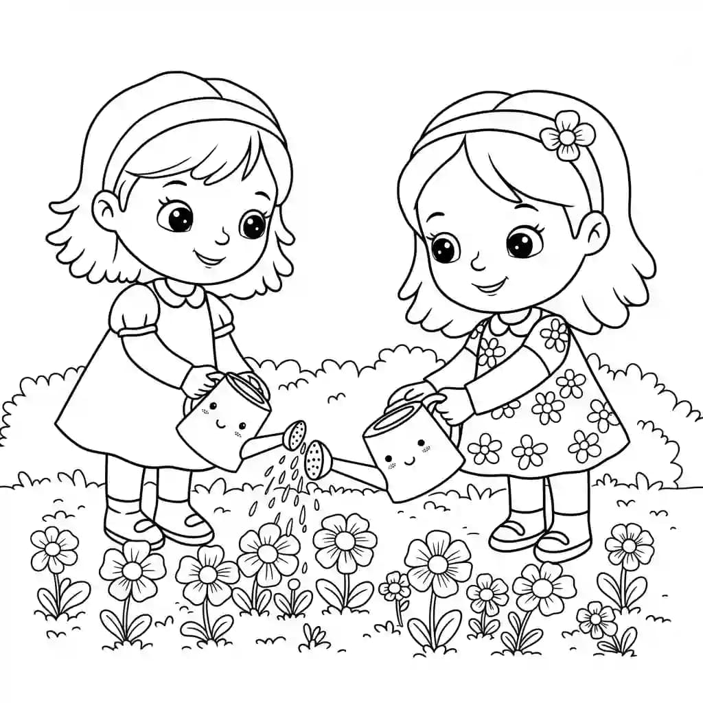 de lieve meiden Kleurplaat de lieve meiden om gratis te printen en in te kleuren.