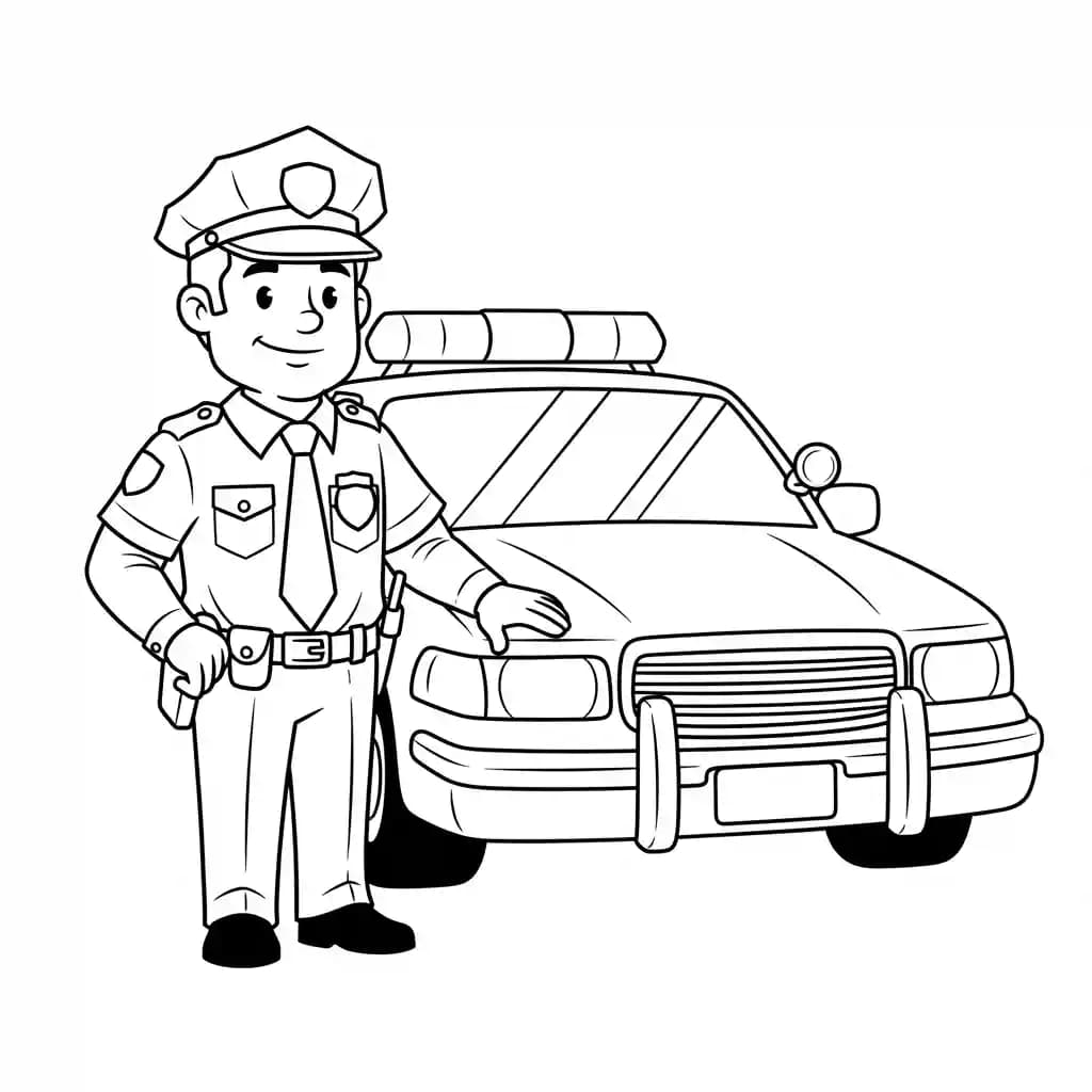 Politie Kleurplaat van de politie met een stoer en herkenbaar thema om zelf in te kleuren.