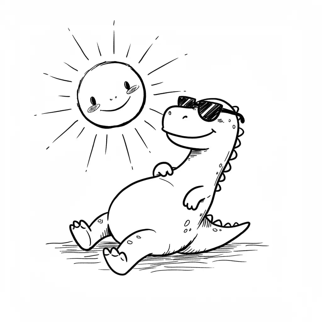 Dinosaurus Een leuke en eenvoudige dinosaurus tekening om zelf in te kleuren.