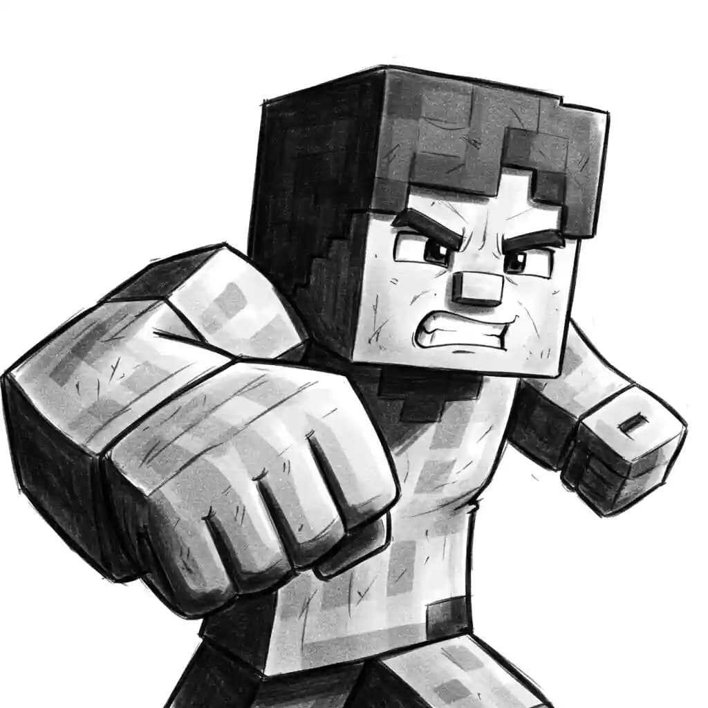 Minecraft Kleurplaat van Minecraft met bekende figuren en avontuurlijke elementen om zelf in te kleuren.