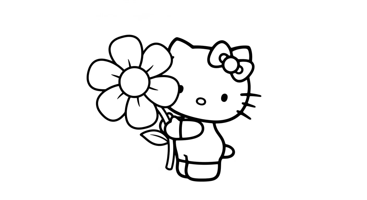 hello kitty Kleurplaat van hello kitty in een vrolijk en creatief thema om zelf in te kleuren.