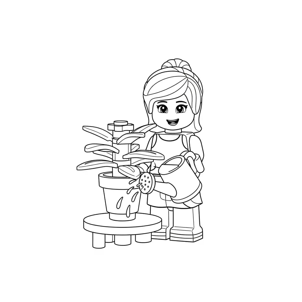 Lego Friends Kleurplaat van Lego Friends met vrolijke personages en creatieve details om in te kleuren.