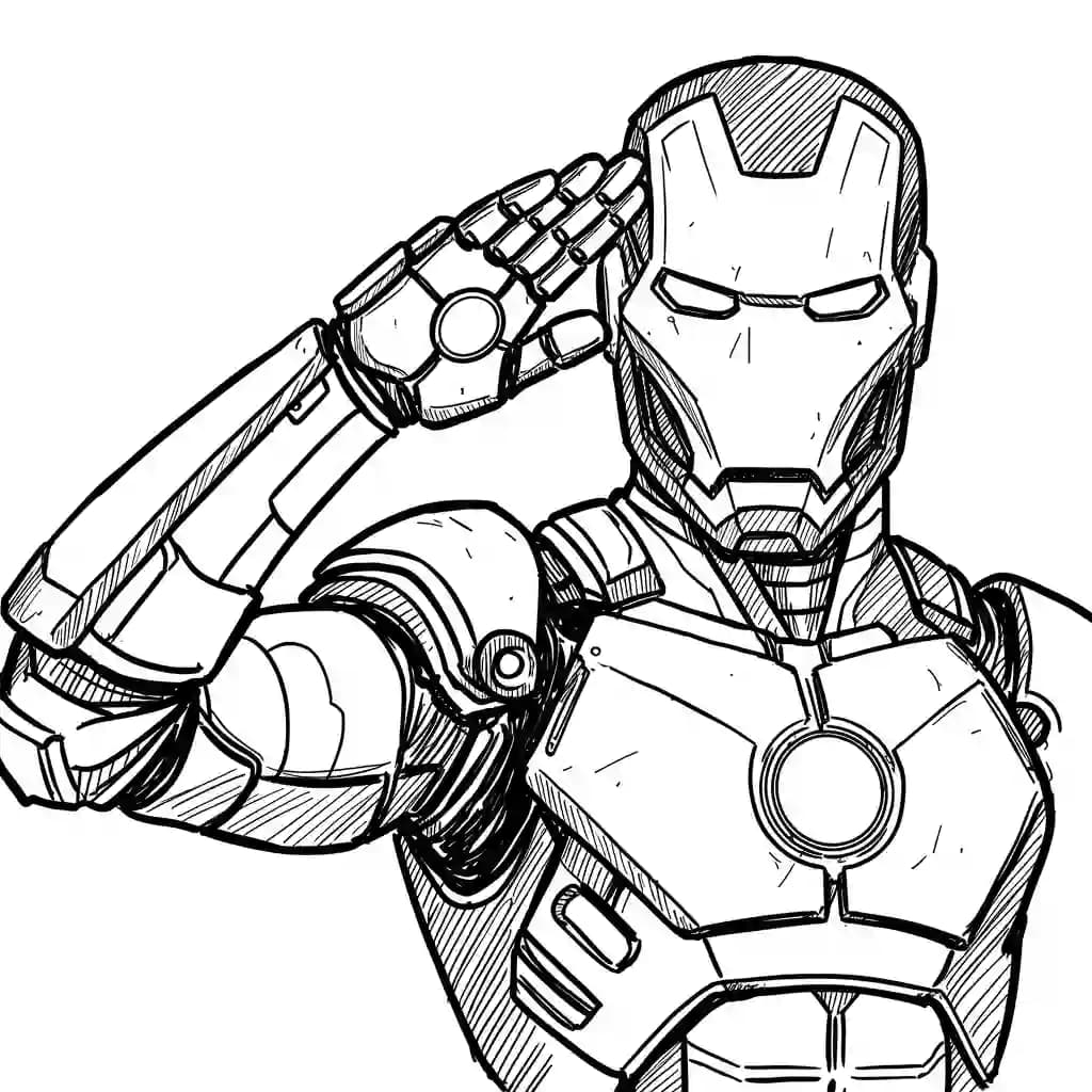 Iron Man Gratis kleurplaat van Iron Man in actie, leuk om zelf te printen en in te kleuren.