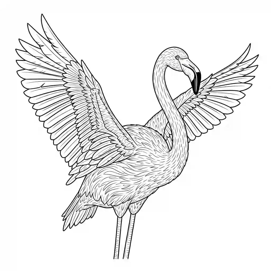 Flamingo Een leuke zwart-wit kleurplaat van een flamingo.