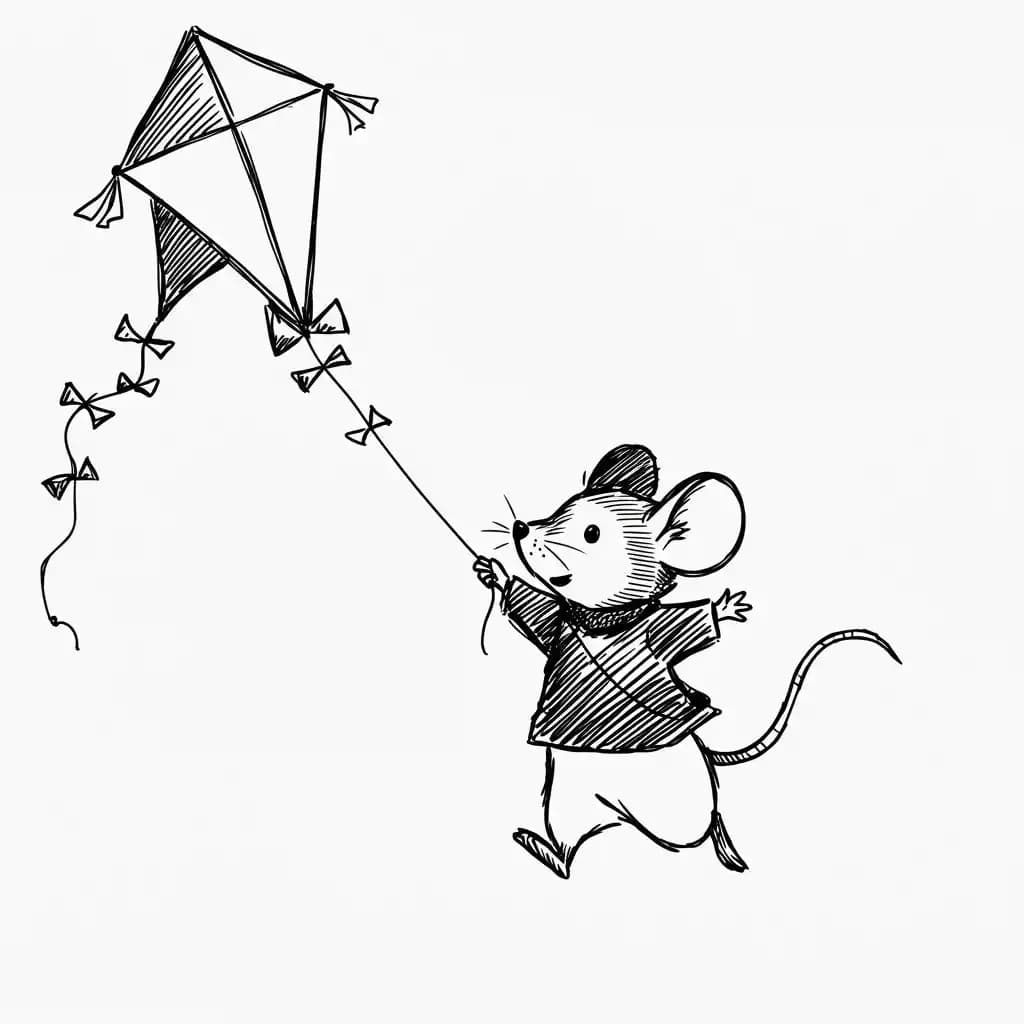 Muis Kleurplaat van een schattige muis die ideaal is om in te kleuren door kinderen en volwassenen.