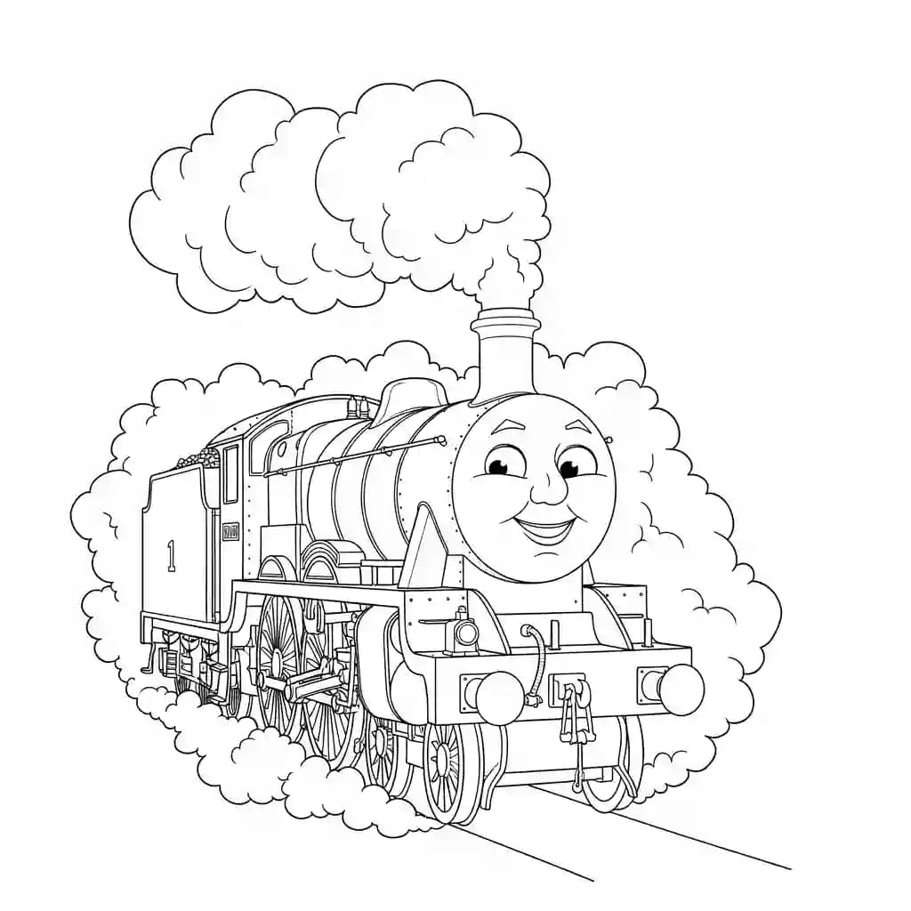 Thomas en vrienden Kleurplaat van Thomas en vrienden met een vrolijk en speels thema om in te kleuren.