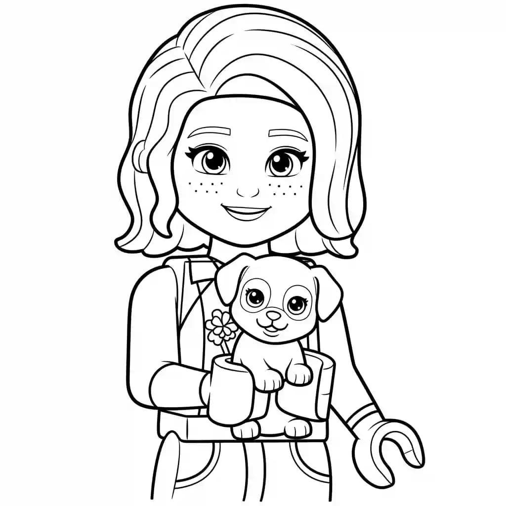 Lego Friends Vrolijke Lego Friends tekening met vrienden die samen plezier maken en ingekleurd kunnen worden.