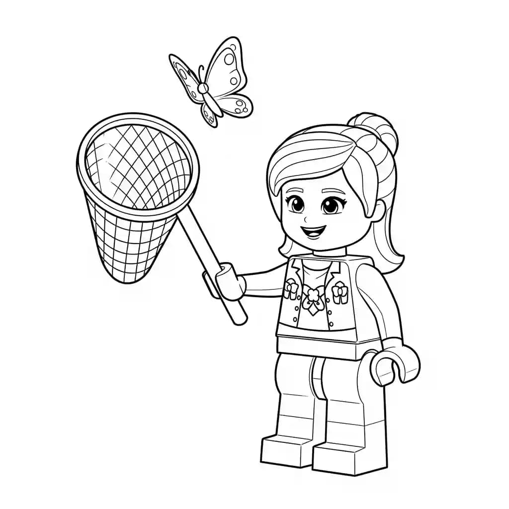 Lego Friends Kleurplaat van Lego Friends met vrolijke personages en creatieve details om in te kleuren.