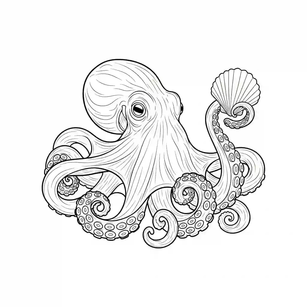Octopus Kleurplaat van een vriendelijke Octopus die uitnodigt tot creatief inkleuren.
