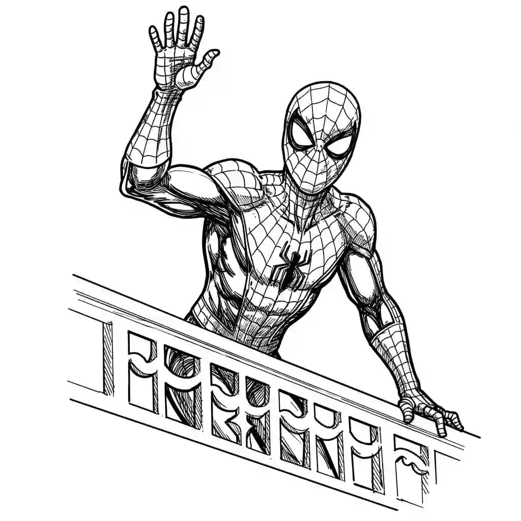 Spiderman Kleurplaat van Spiderman met een stoer superhelden thema om zelf in te kleuren.