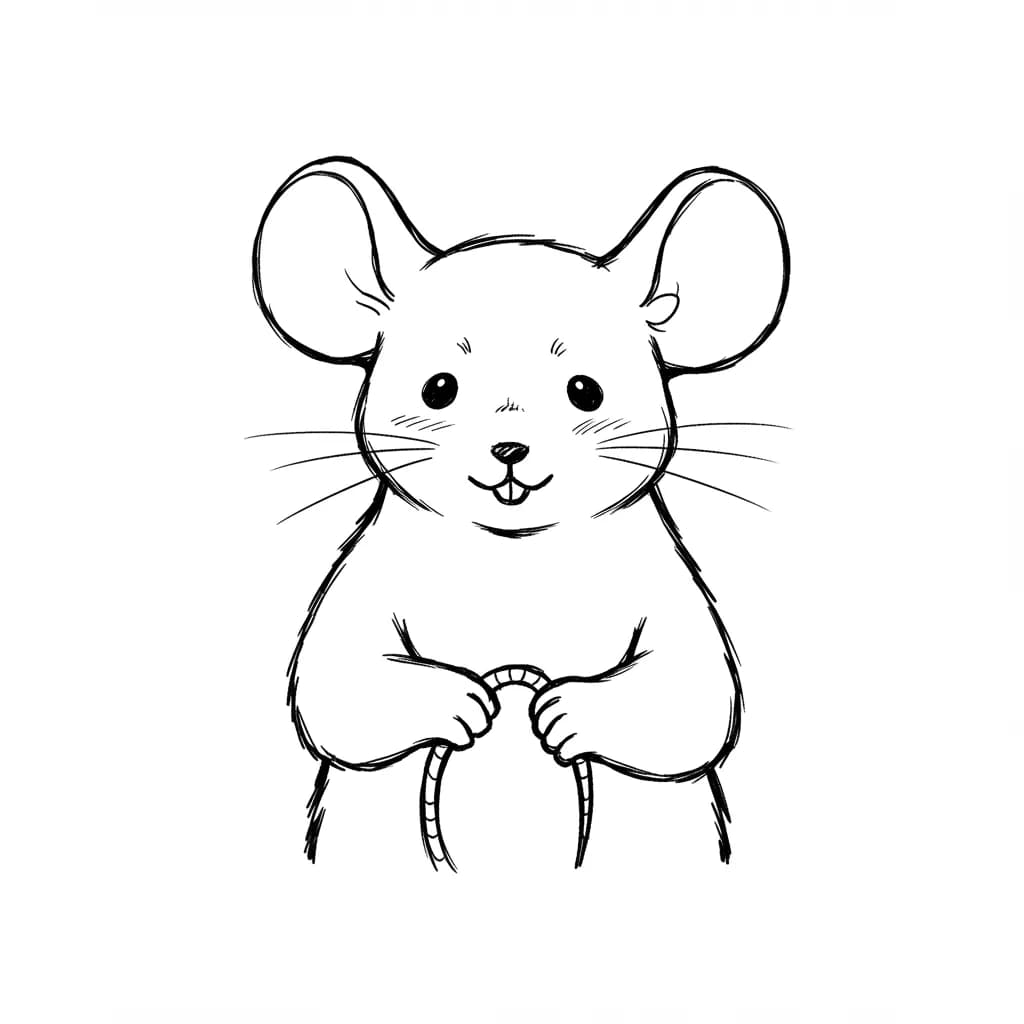 Muis Kleurplaat van een schattige muis die ideaal is om in te kleuren door kinderen en volwassenen.