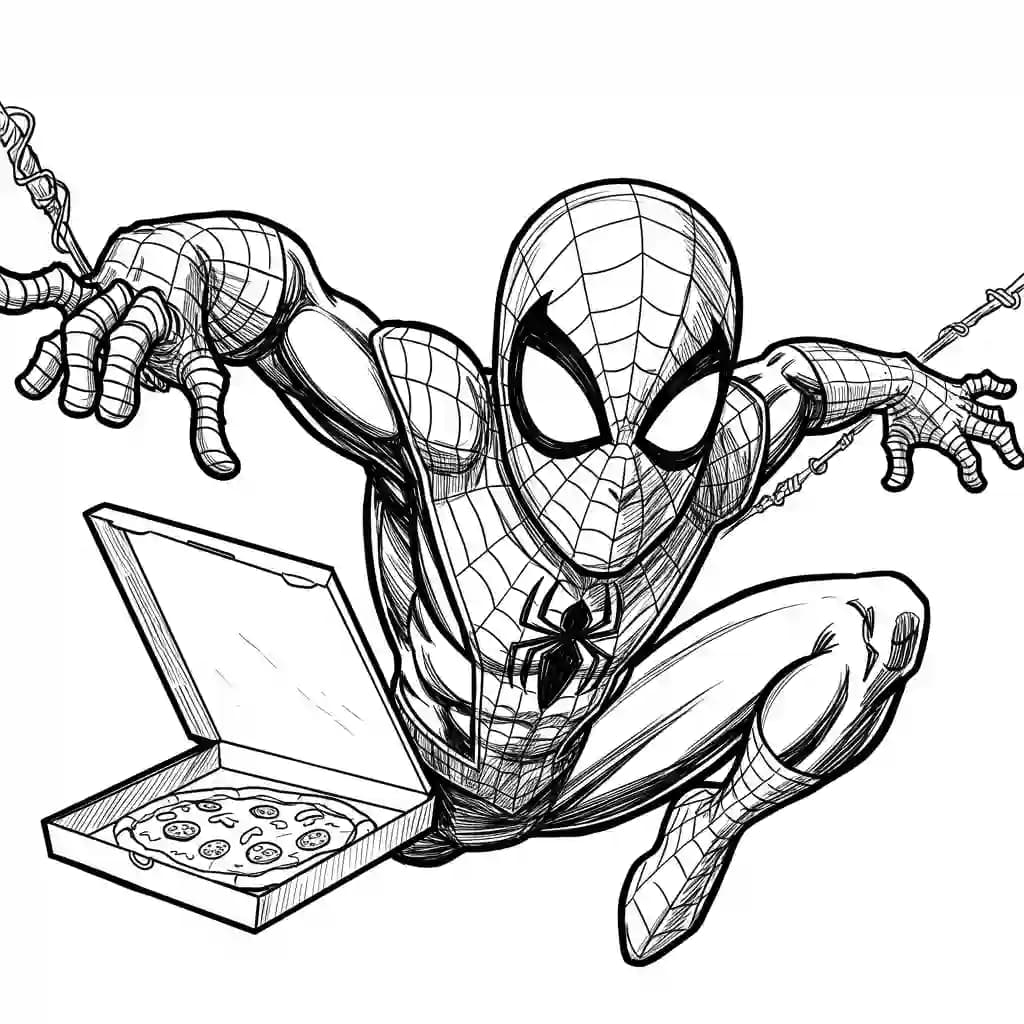 Spiderman Kleurplaat van Spiderman met een stoer superhelden thema om zelf in te kleuren.