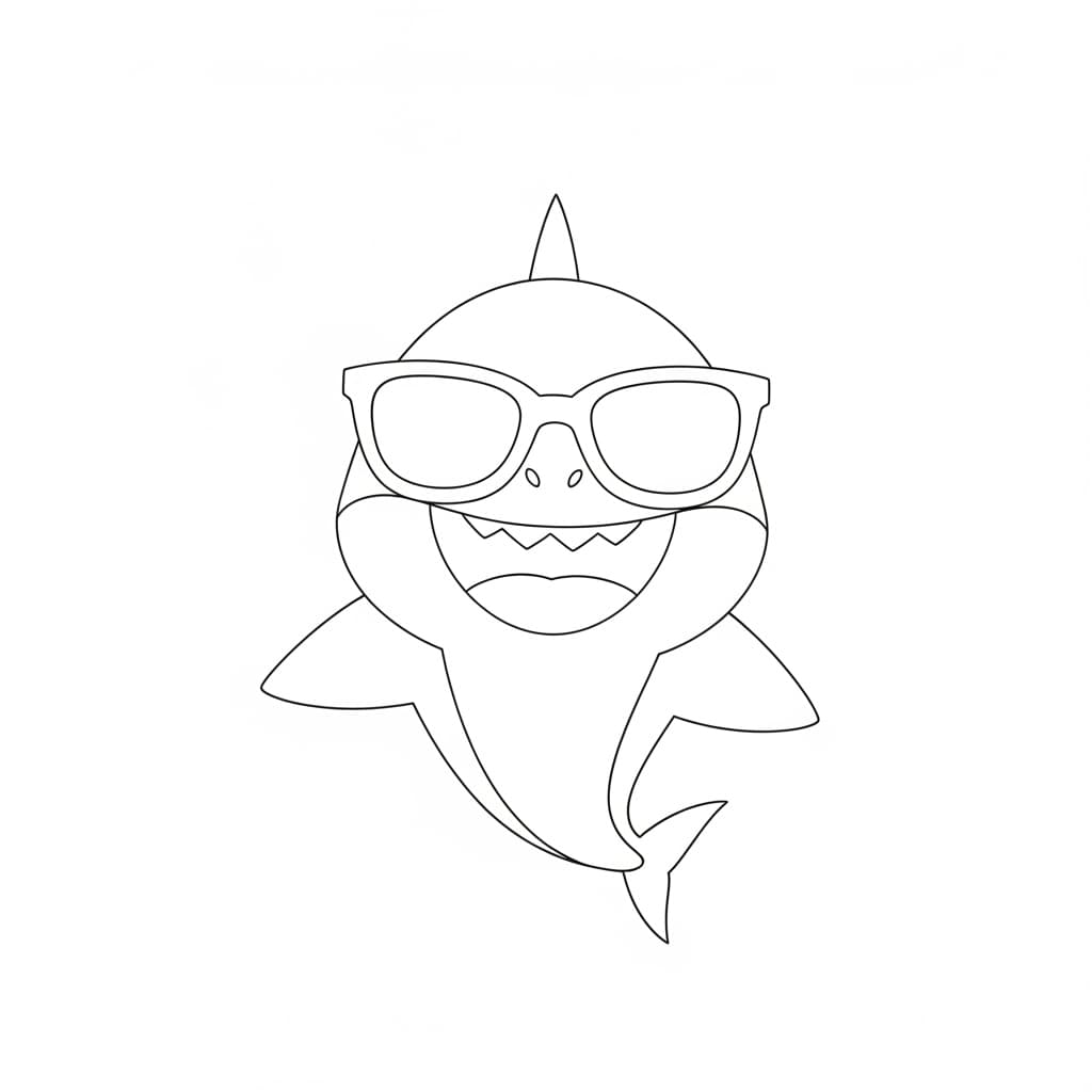 Baby Shark Leuke zwart-wit tekening van Baby Shark om zelf in te kleuren en creatief mee aan de slag te gaan.