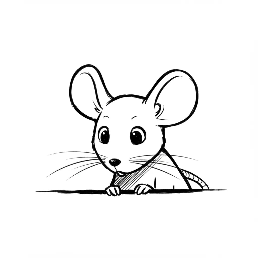 Muis Kleurplaat van een schattige muis die ideaal is om in te kleuren door kinderen en volwassenen.