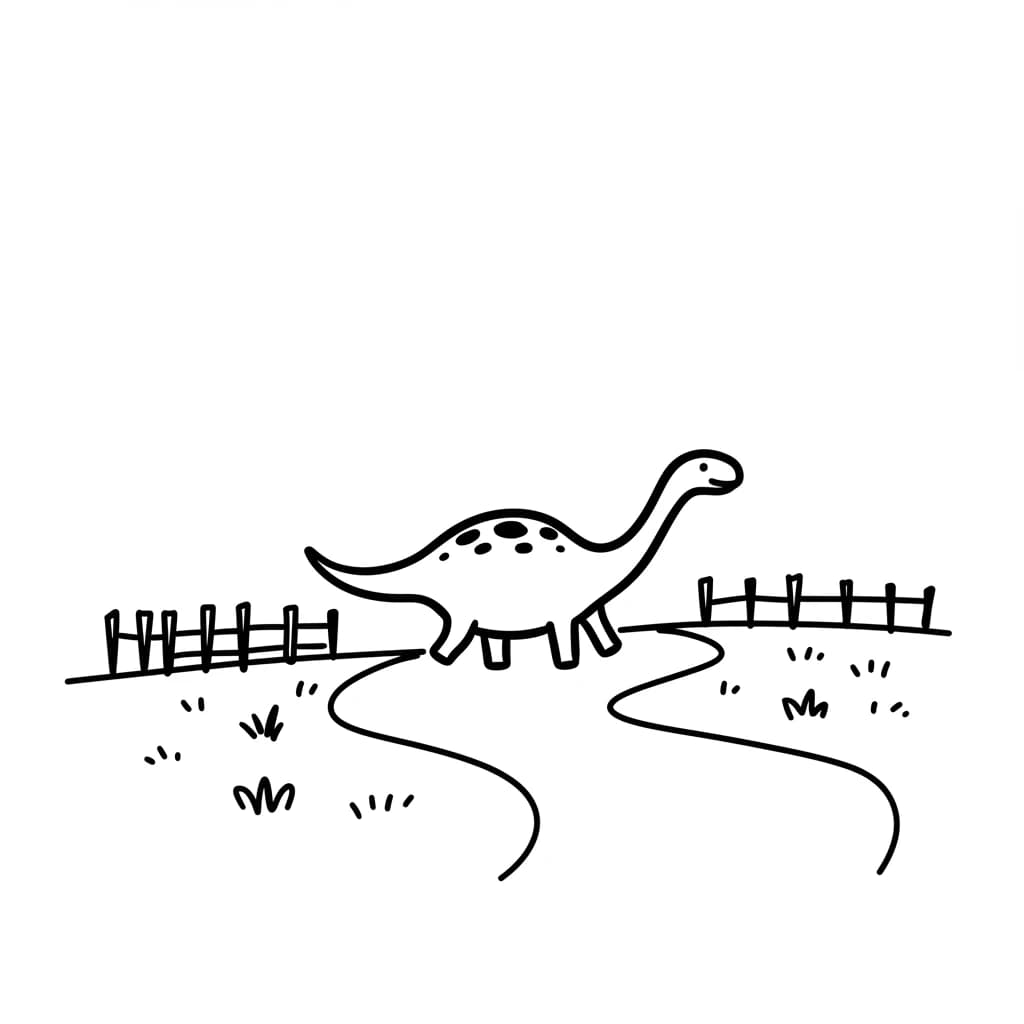 Dinosaurus Een leuke en eenvoudige dinosaurus tekening om zelf in te kleuren.