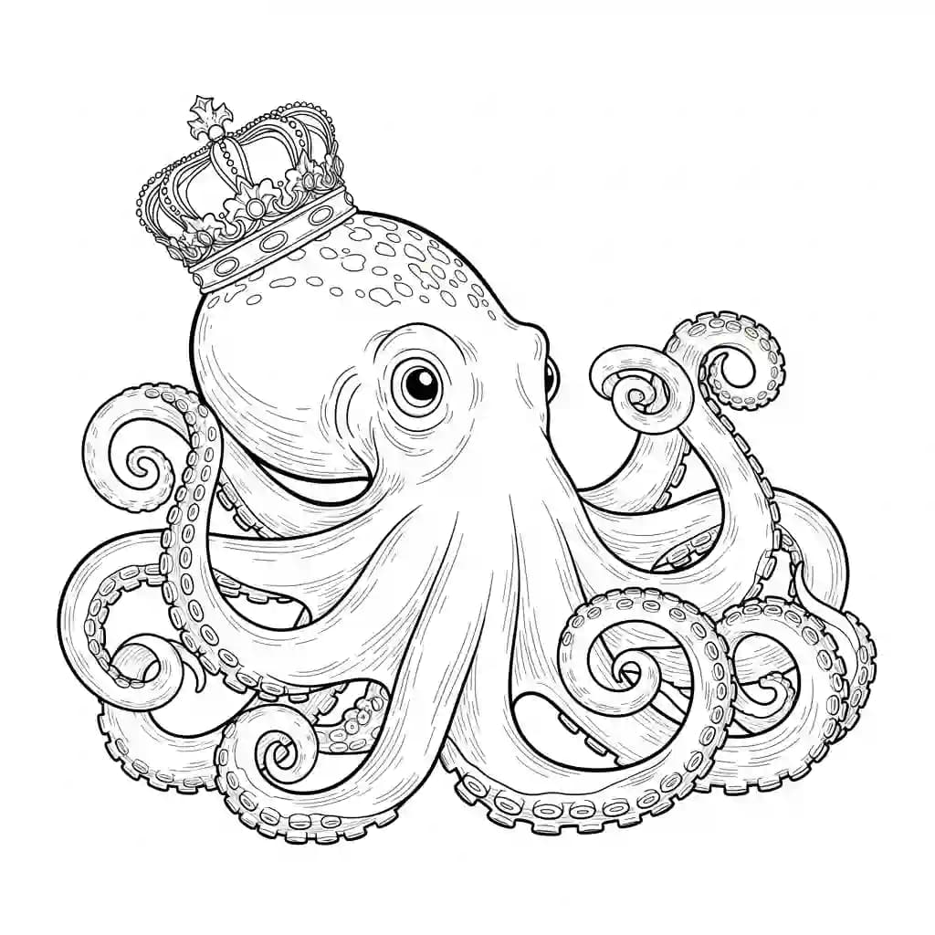 Octopus Kleurplaat van een vriendelijke Octopus die uitnodigt tot creatief inkleuren.