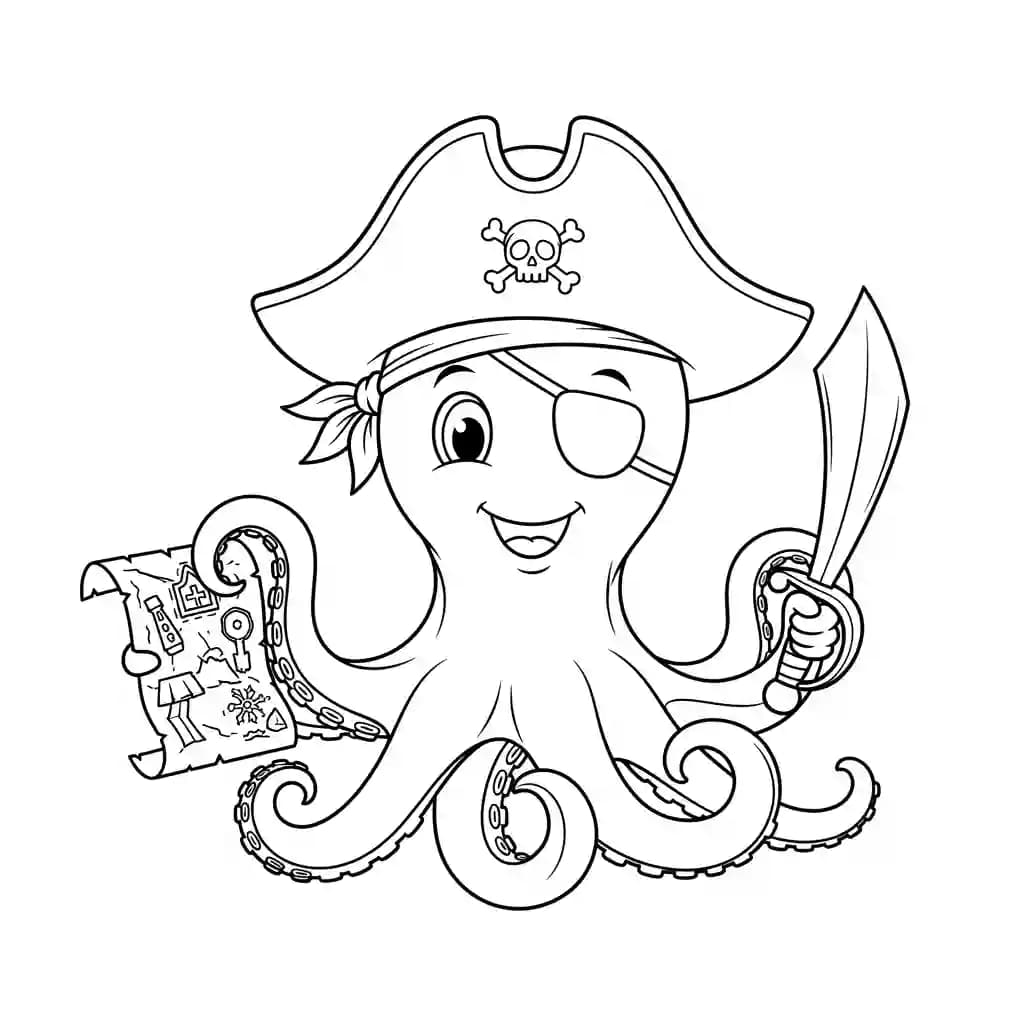 Octopus Kleurplaat van een vriendelijke Octopus die uitnodigt tot creatief inkleuren.