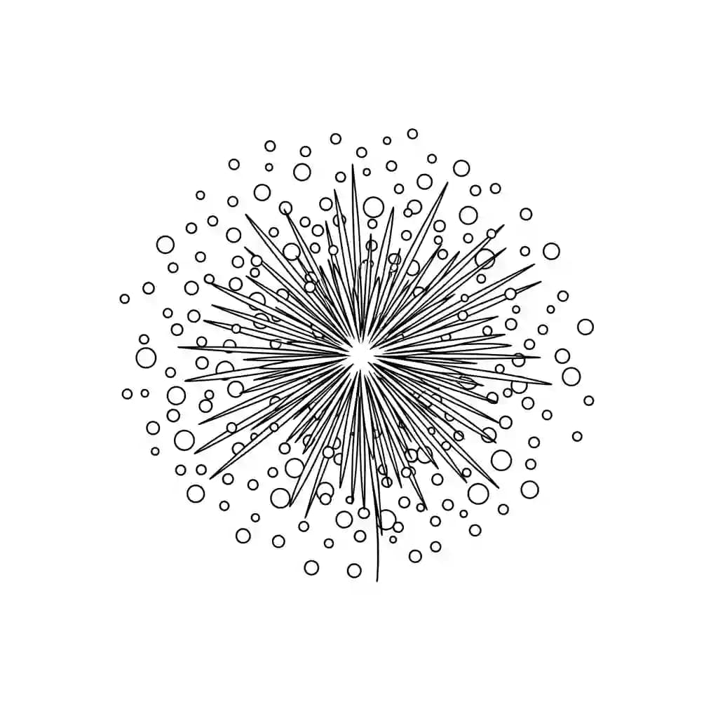 Vuurwerk Kleurplaat van een levendig vuurwerk met sprankelende lijnen en vormen.