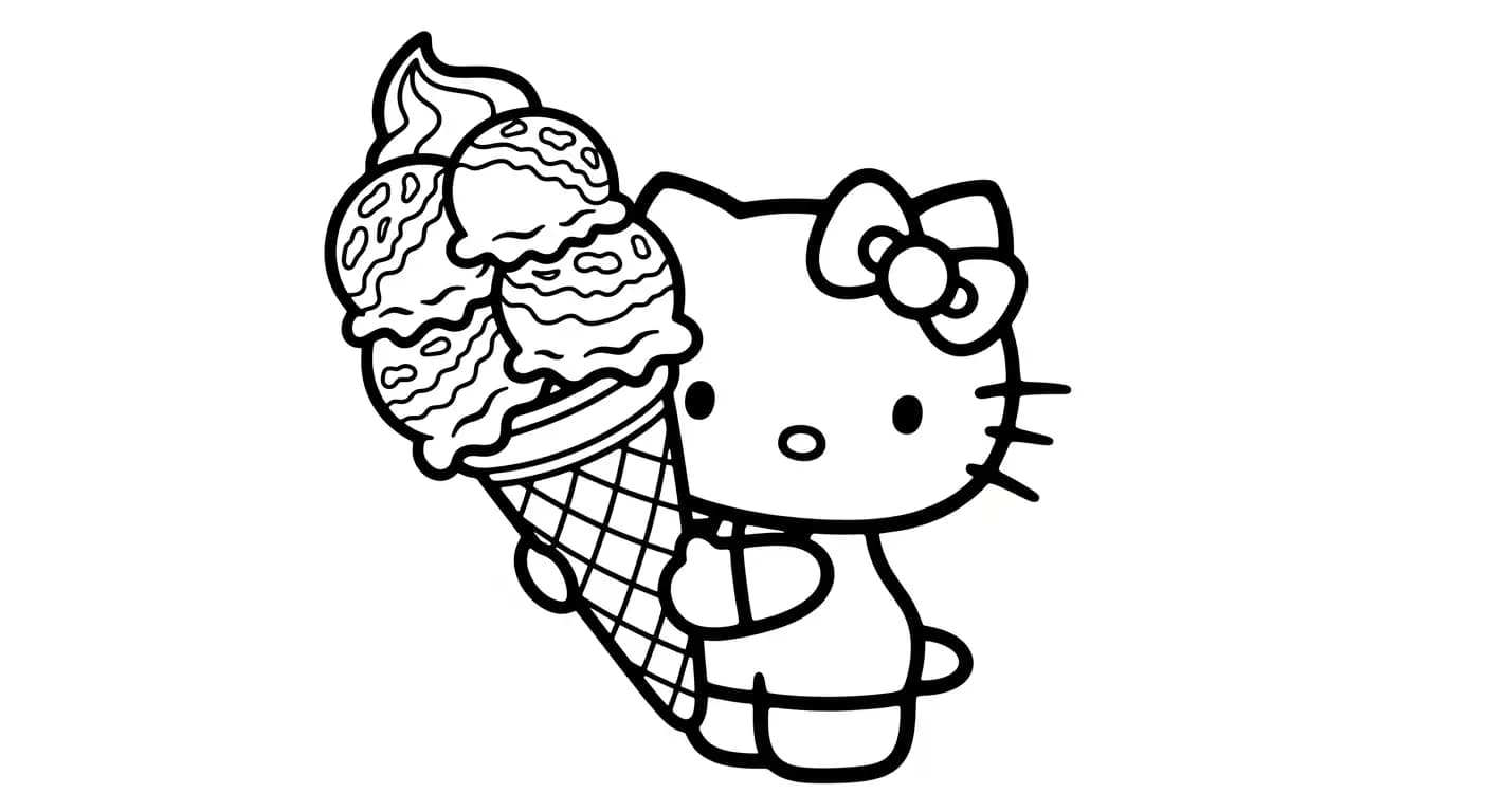 hello kitty Kleurplaat van hello kitty in een vrolijk en creatief thema om zelf in te kleuren.