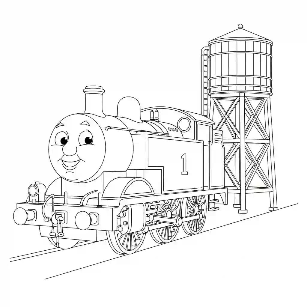 Thomas en vrienden Kleurplaat van Thomas en vrienden met een vrolijk en speels thema om in te kleuren.