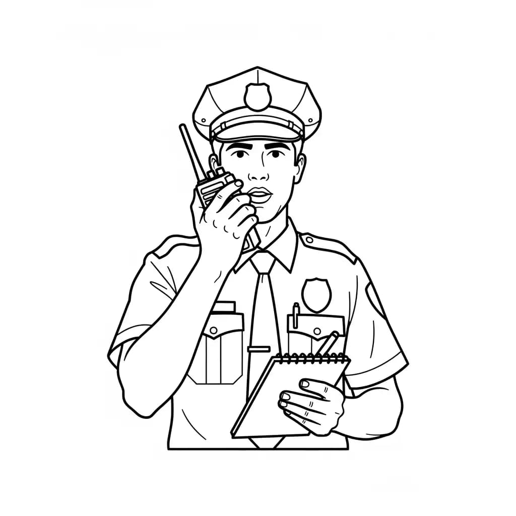 Politie Kleurplaat van de politie met een stoer en herkenbaar thema om zelf in te kleuren.
