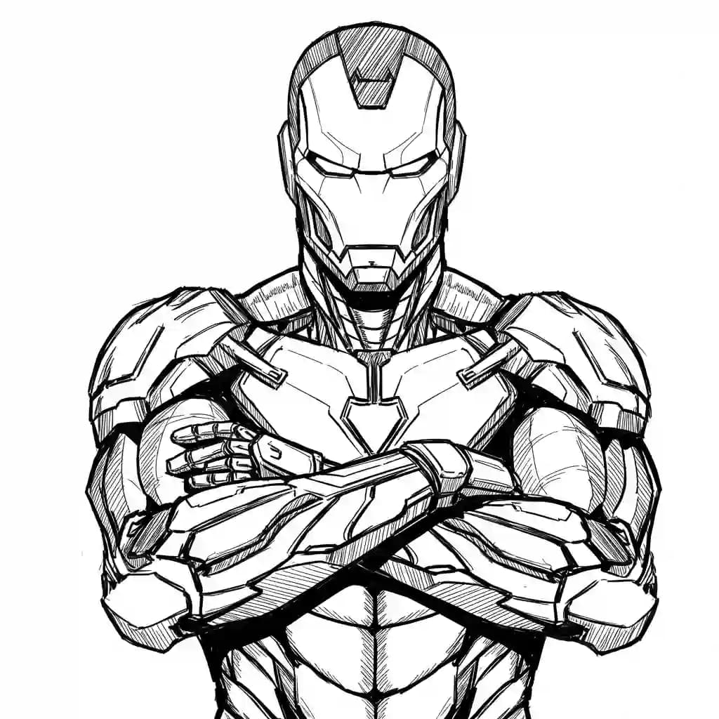 Iron Man Gratis kleurplaat van Iron Man in actie, leuk om zelf te printen en in te kleuren.