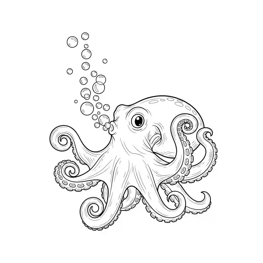 Octopus Kleurplaat van een vriendelijke Octopus die uitnodigt tot creatief inkleuren.