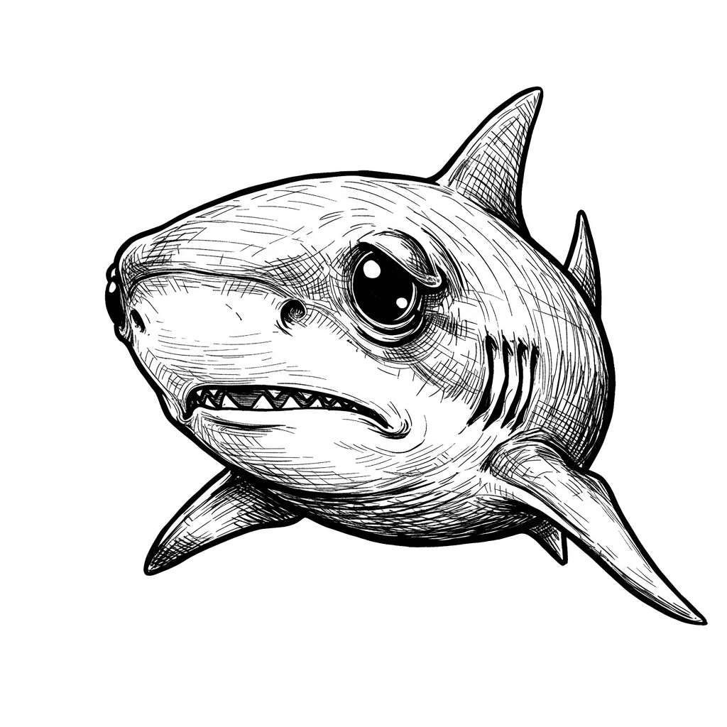 Haai Kleurplaat Zwart-witte kleurplaat van een Haai om zelf in te kleuren.