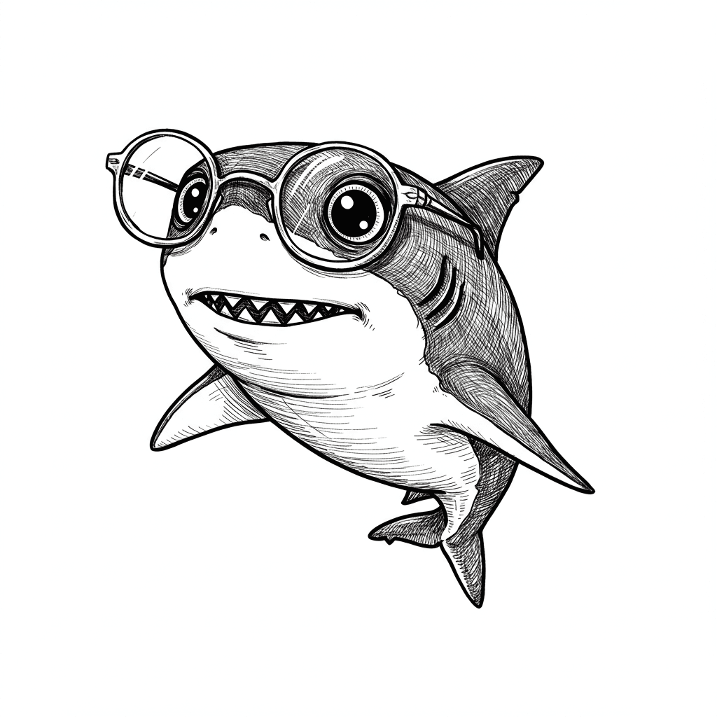 Haai Kleurplaat Zwart-witte kleurplaat van een Haai om zelf in te kleuren.