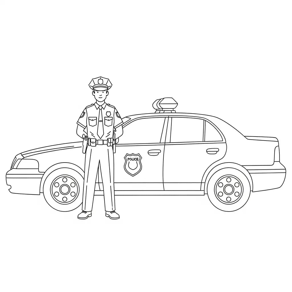 Politie Kleurplaat van de politie met een stoer en herkenbaar thema om zelf in te kleuren.