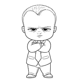Boss Baby Grappige zwart-wit afbeelding van Boss Baby in pak, ideaal om in te kleuren.