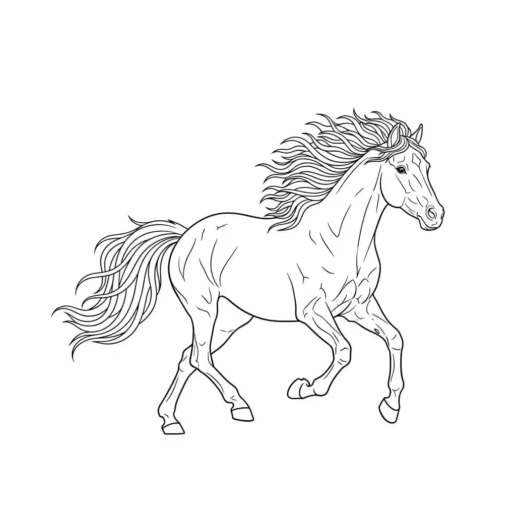 Paard Kleurplaat van een paard die eenvoudig te printen en in te kleuren is.