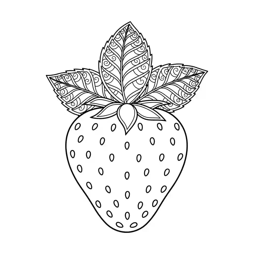 Aardbeienkleurplaat schets kleurplaat van een grote aardbei met duidelijke contouren om in te kleuren