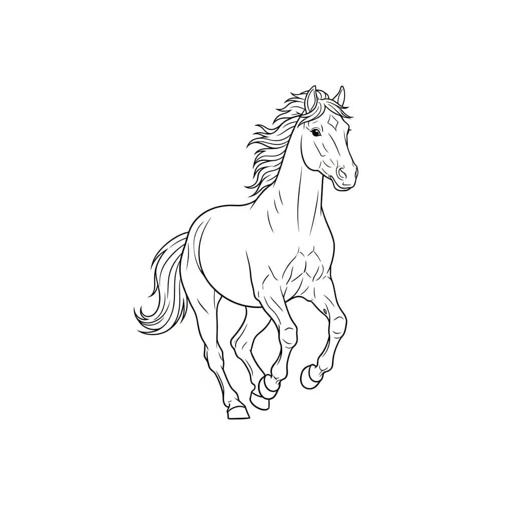 Paard Kleurplaat van een paard die eenvoudig te printen en in te kleuren is.