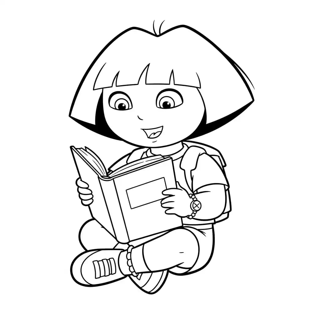 Dora Een eenvoudige en leuke kleurplaat van Dora om in te kleuren.